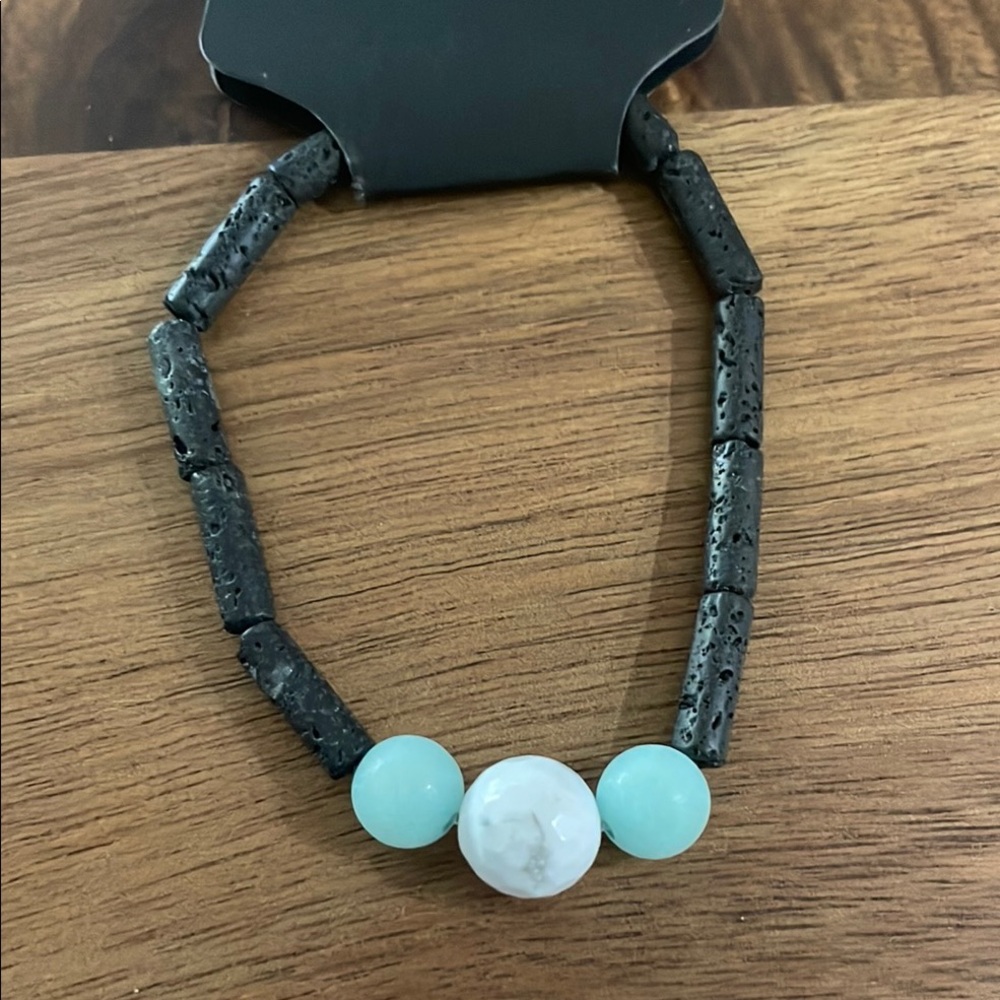 Natural Lava, Amazonite, and Uniquely Cut Howlite Bracelet
